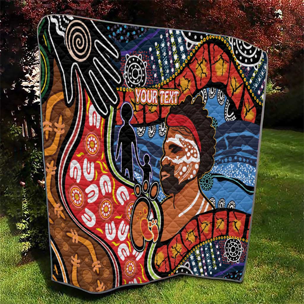 Dad and Son Footprint Father's Day Personalised Quilt Australian Aboriginal Art