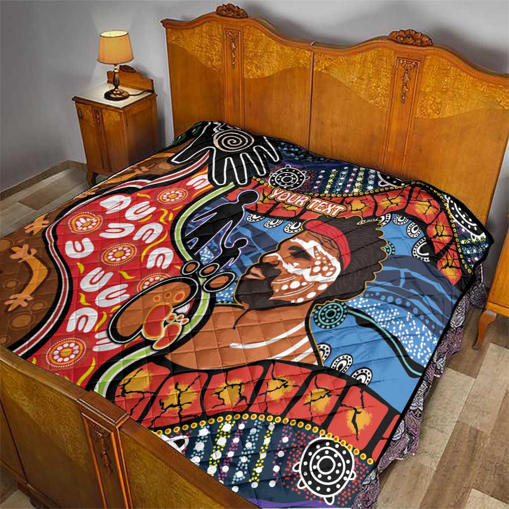 Dad and Son Footprint Father's Day Personalised Quilt Australian Aboriginal Art