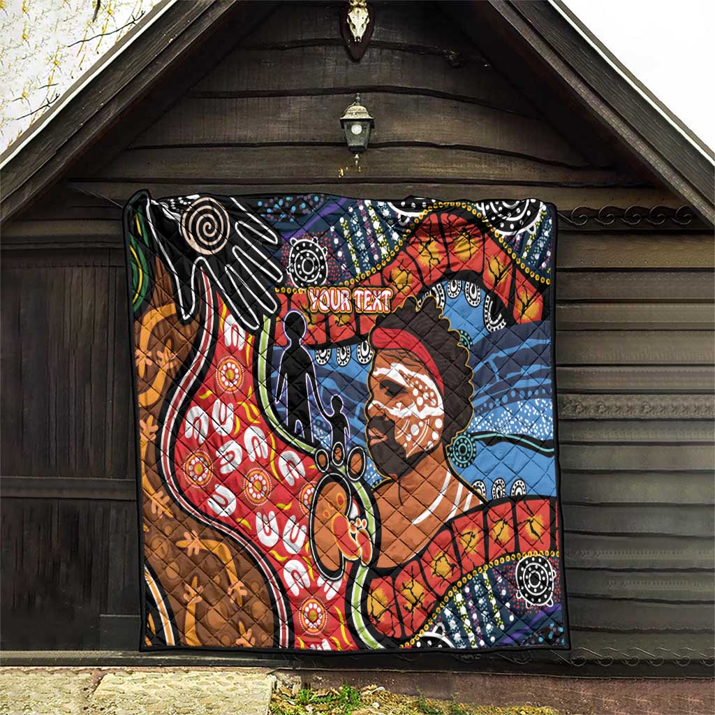 Dad and Son Footprint Father's Day Personalised Quilt Australian Aboriginal Art