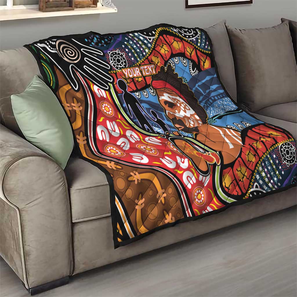 Dad and Son Footprint Father's Day Personalised Quilt Australian Aboriginal Art