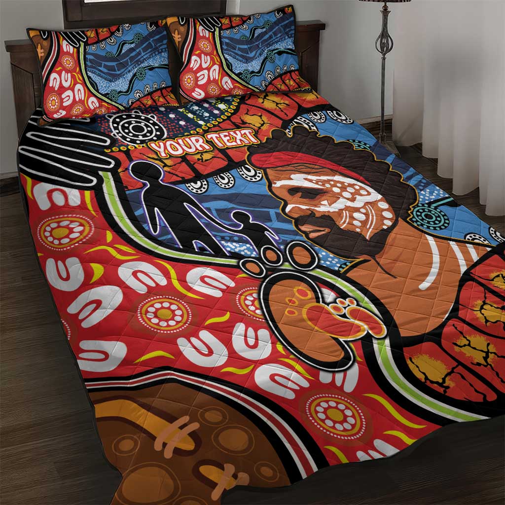 Dad and Son Footprint Father's Day Personalised Quilt Bed Set Australian Aboriginal Art
