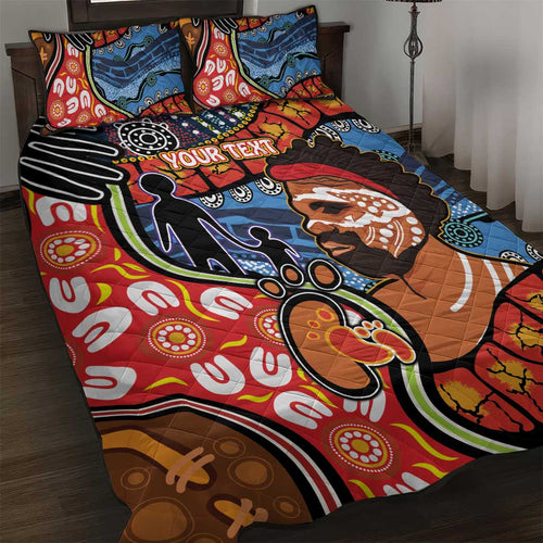 Dad and Son Footprint Father's Day Personalised Quilt Bed Set Australian Aboriginal Art