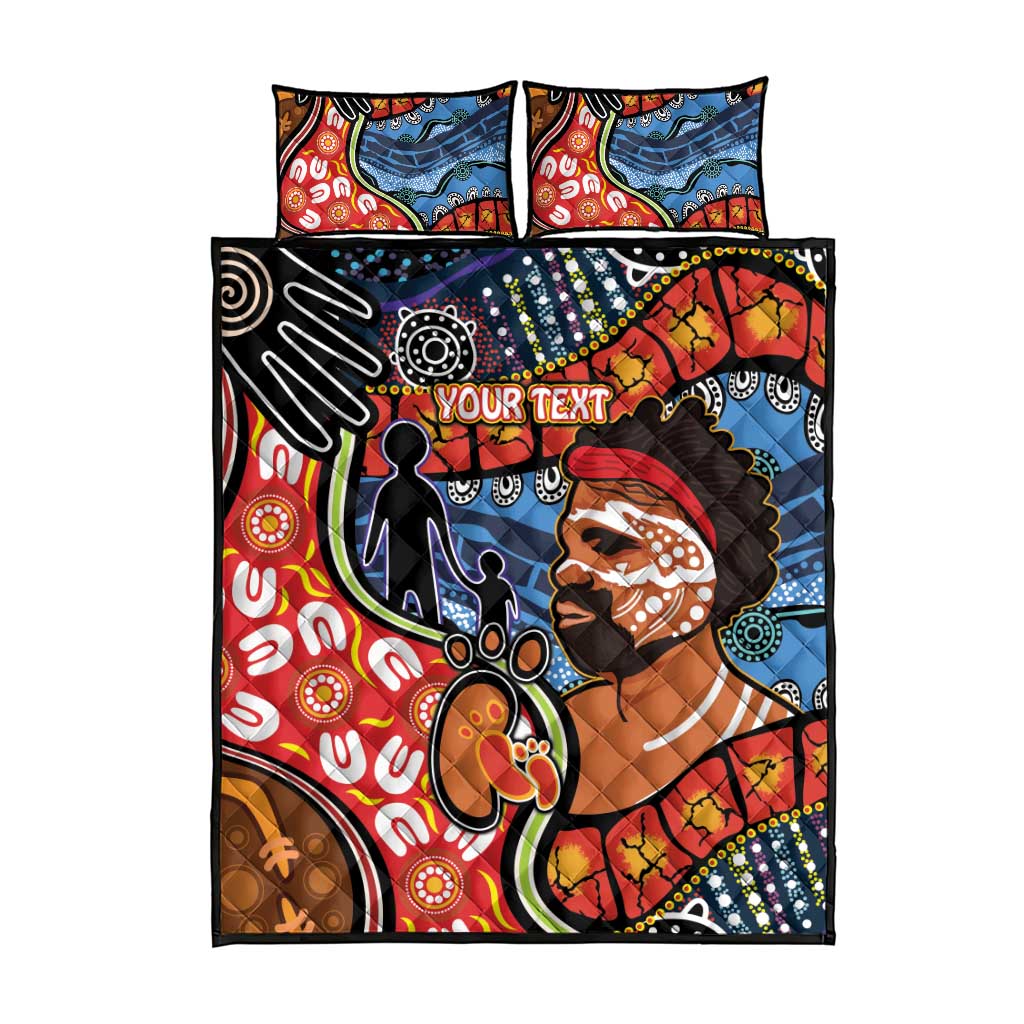 Dad and Son Footprint Father's Day Personalised Quilt Bed Set Australian Aboriginal Art