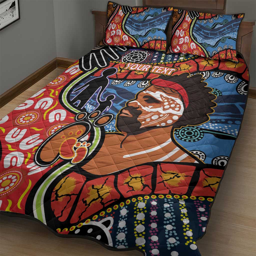 Dad and Son Footprint Father's Day Personalised Quilt Bed Set Australian Aboriginal Art