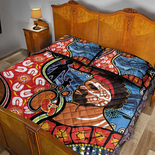Dad and Son Footprint Father's Day Personalised Quilt Bed Set Australian Aboriginal Art