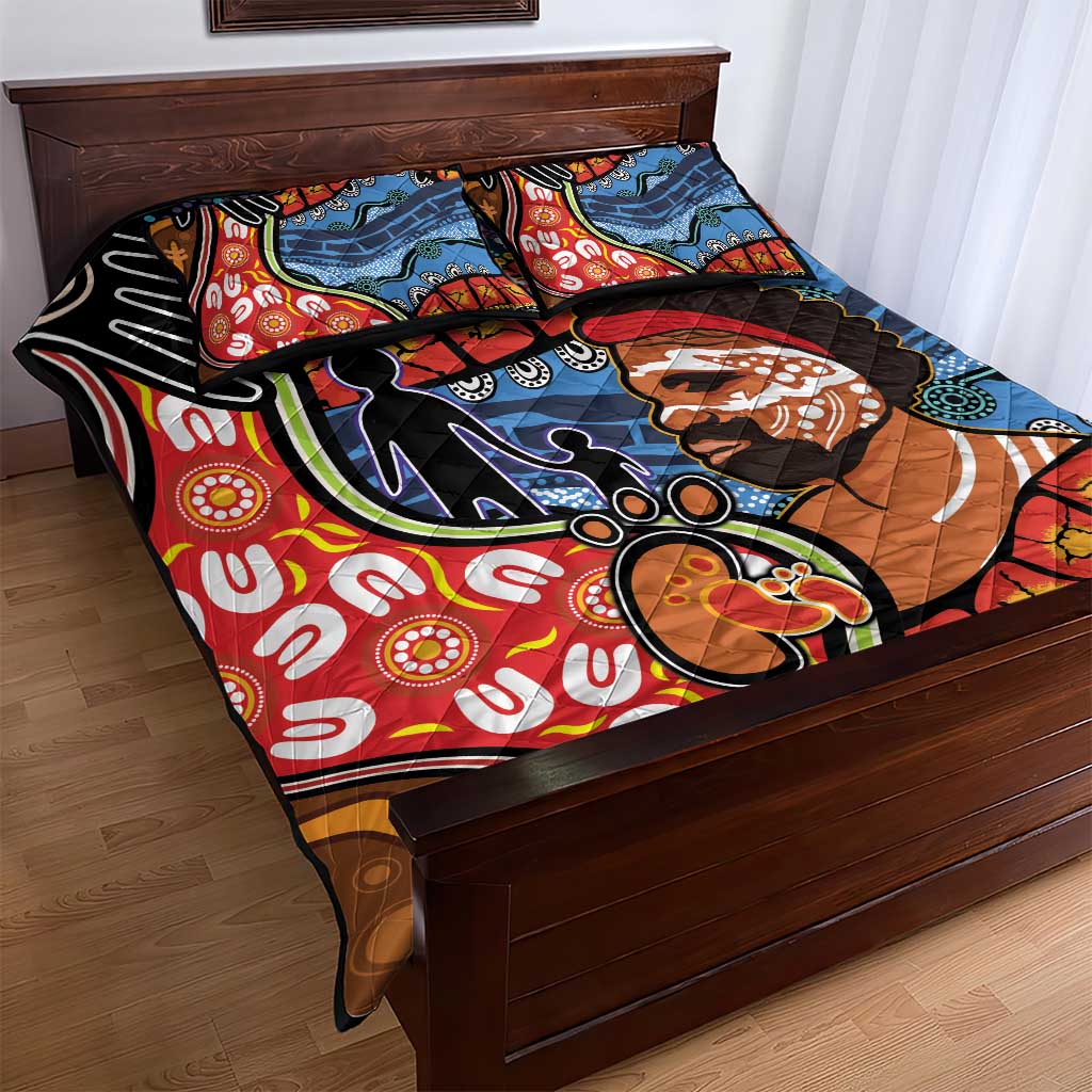 Dad and Son Footprint Father's Day Personalised Quilt Bed Set Australian Aboriginal Art