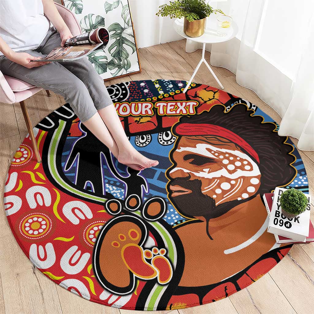 Dad and Son Footprint Father's Day Personalised Round Carpet Australian Aboriginal Art