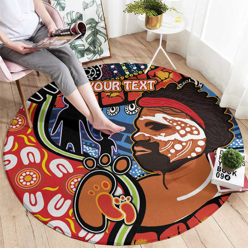 Dad and Son Footprint Father's Day Personalised Round Carpet Australian Aboriginal Art