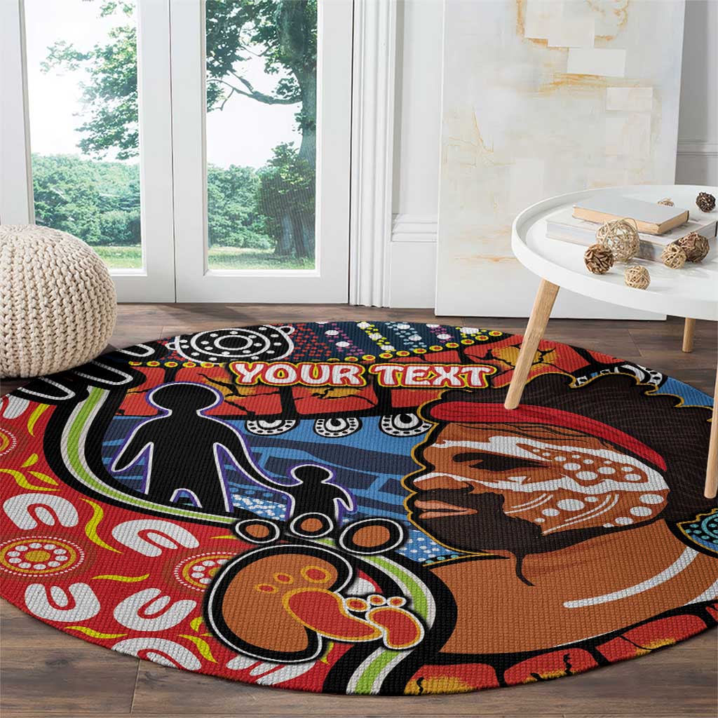 Dad and Son Footprint Father's Day Personalised Round Carpet Australian Aboriginal Art