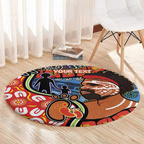 Dad and Son Footprint Father's Day Personalised Round Carpet Australian Aboriginal Art