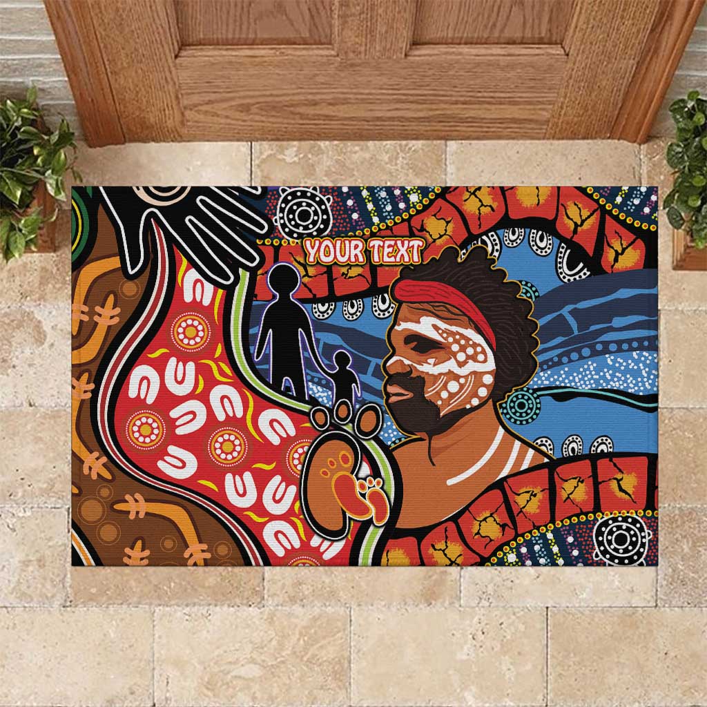 Dad and Son Footprint Father's Day Personalised Rubber Doormat Australian Aboriginal Art