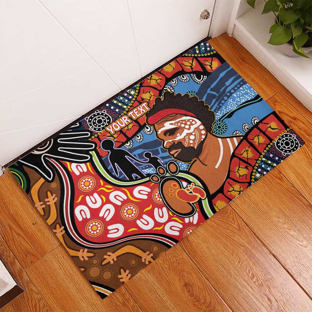 Dad and Son Footprint Father's Day Personalised Rubber Doormat Australian Aboriginal Art