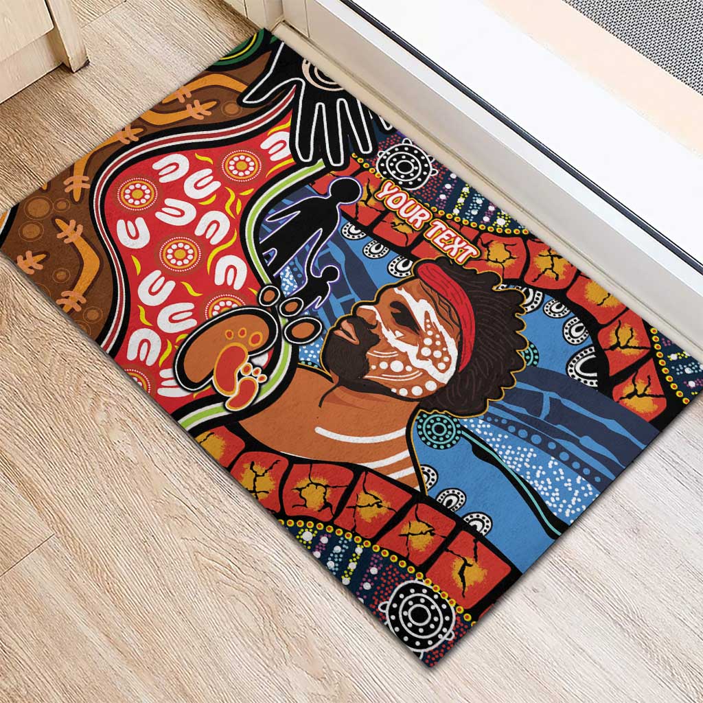 Dad and Son Footprint Father's Day Personalised Rubber Doormat Australian Aboriginal Art