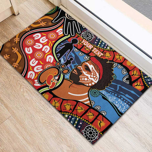 Dad and Son Footprint Father's Day Personalised Rubber Doormat Australian Aboriginal Art