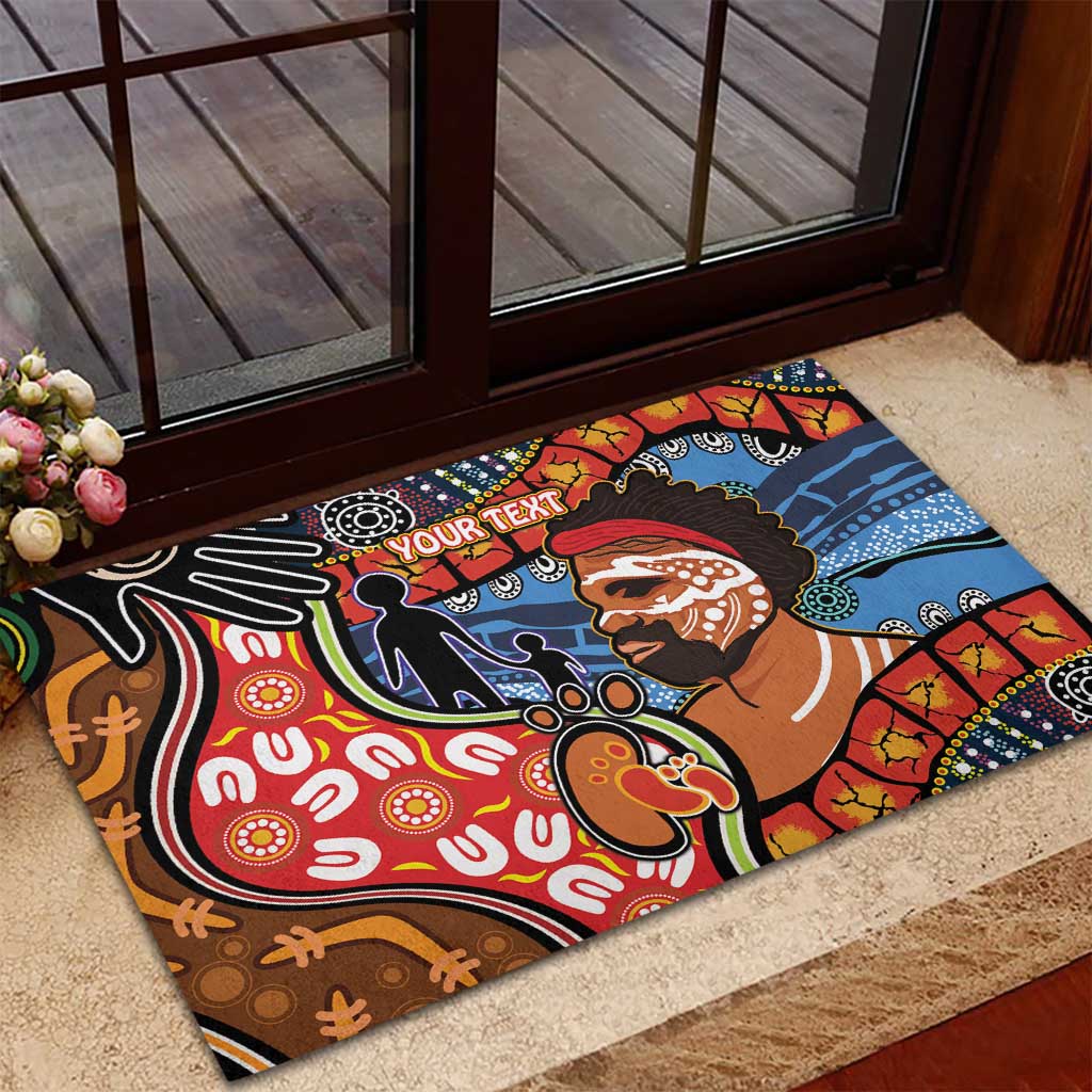 Dad and Son Footprint Father's Day Personalised Rubber Doormat Australian Aboriginal Art