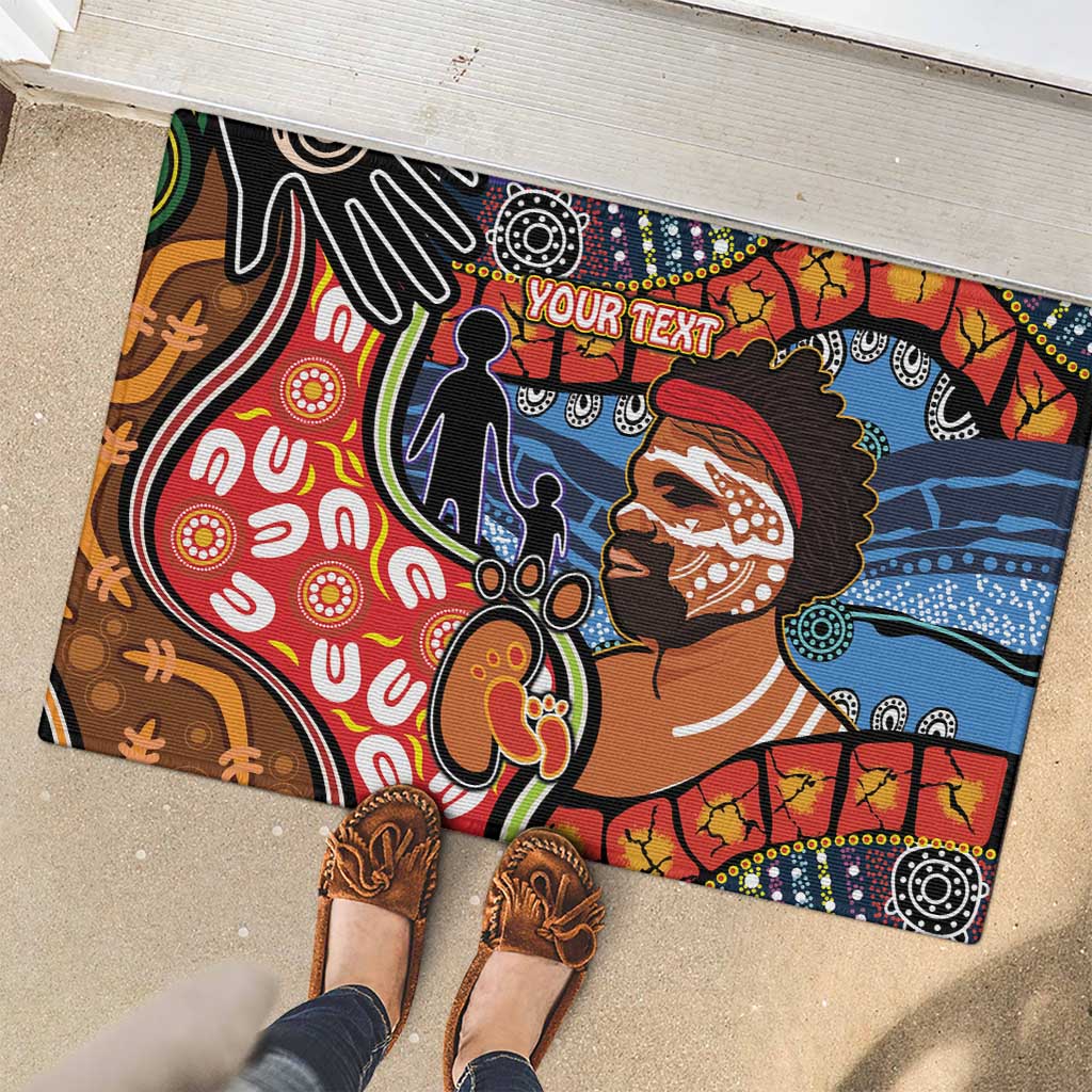 Dad and Son Footprint Father's Day Personalised Rubber Doormat Australian Aboriginal Art