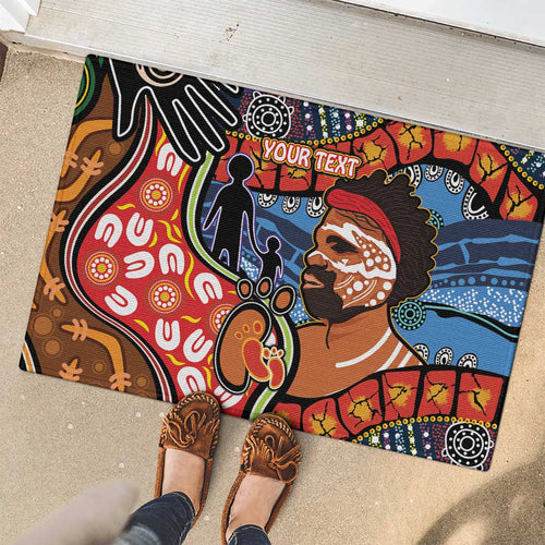 Dad and Son Footprint Father's Day Personalised Rubber Doormat Australian Aboriginal Art