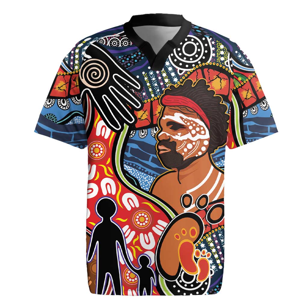 Dad and Son Footprint Father's Day Personalised Rugby Jersey Australian Aboriginal Art