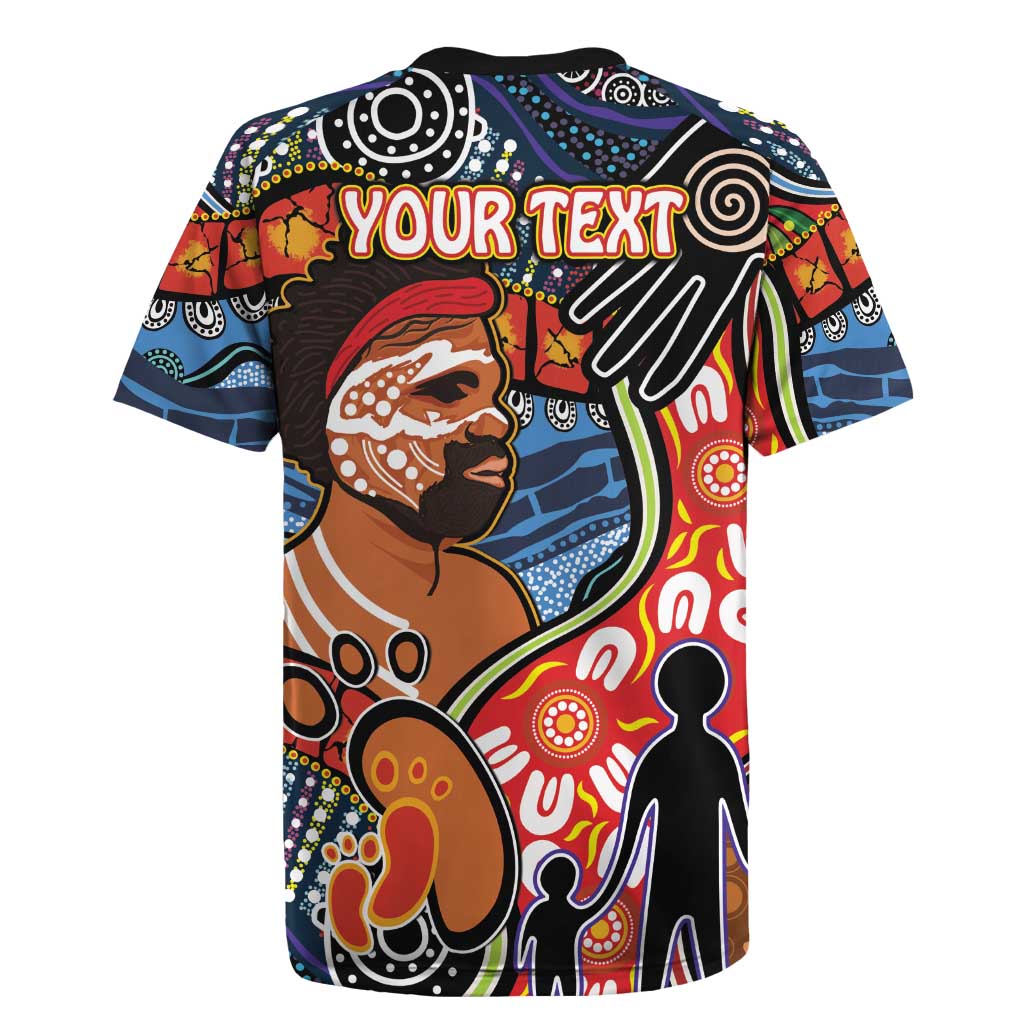 Dad and Son Footprint Father's Day Personalised Rugby Jersey Australian Aboriginal Art