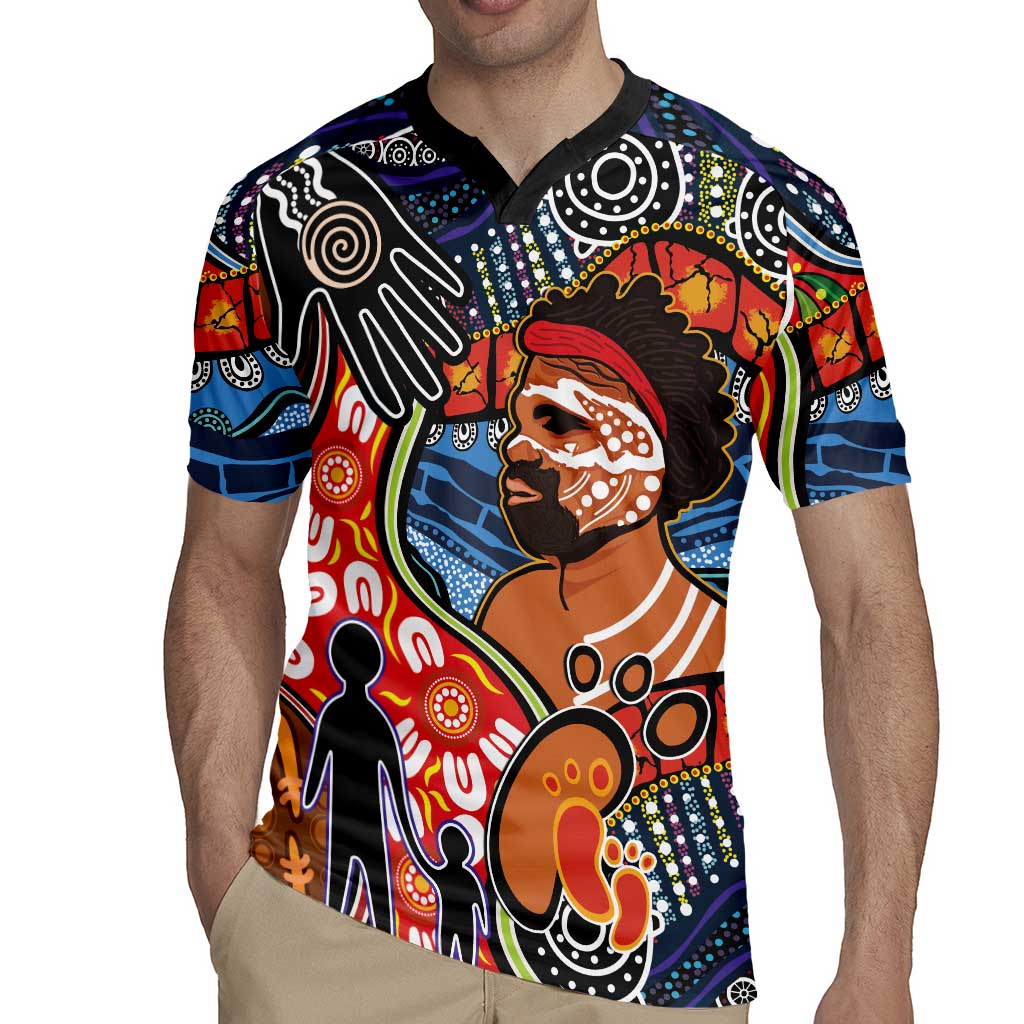 Dad and Son Footprint Father's Day Personalised Rugby Jersey Australian Aboriginal Art