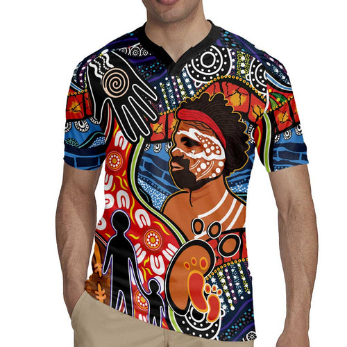 Dad and Son Footprint Father's Day Personalised Rugby Jersey Australian Aboriginal Art