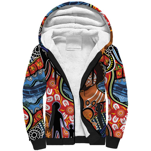 Dad and Son Footprint Father's Day Personalised Sherpa Hoodie Australian Aboriginal Art