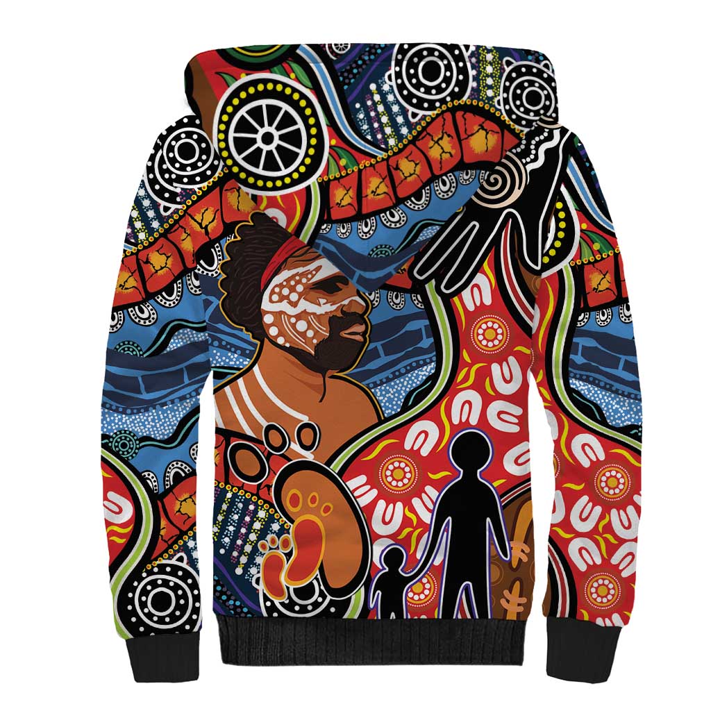 Dad and Son Footprint Father's Day Personalised Sherpa Hoodie Australian Aboriginal Art