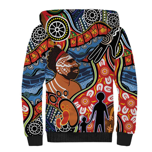 Dad and Son Footprint Father's Day Personalised Sherpa Hoodie Australian Aboriginal Art