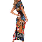 Dad and Son Footprint Father's Day Personalised Short Sleeve Bodycon Dress Australian Aboriginal Art