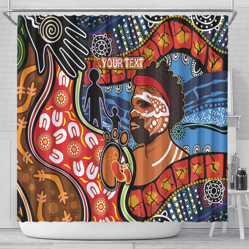 Dad and Son Footprint Father's Day Personalised Shower Curtain Australian Aboriginal Art