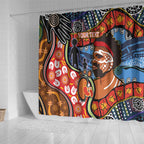 Dad and Son Footprint Father's Day Personalised Shower Curtain Australian Aboriginal Art