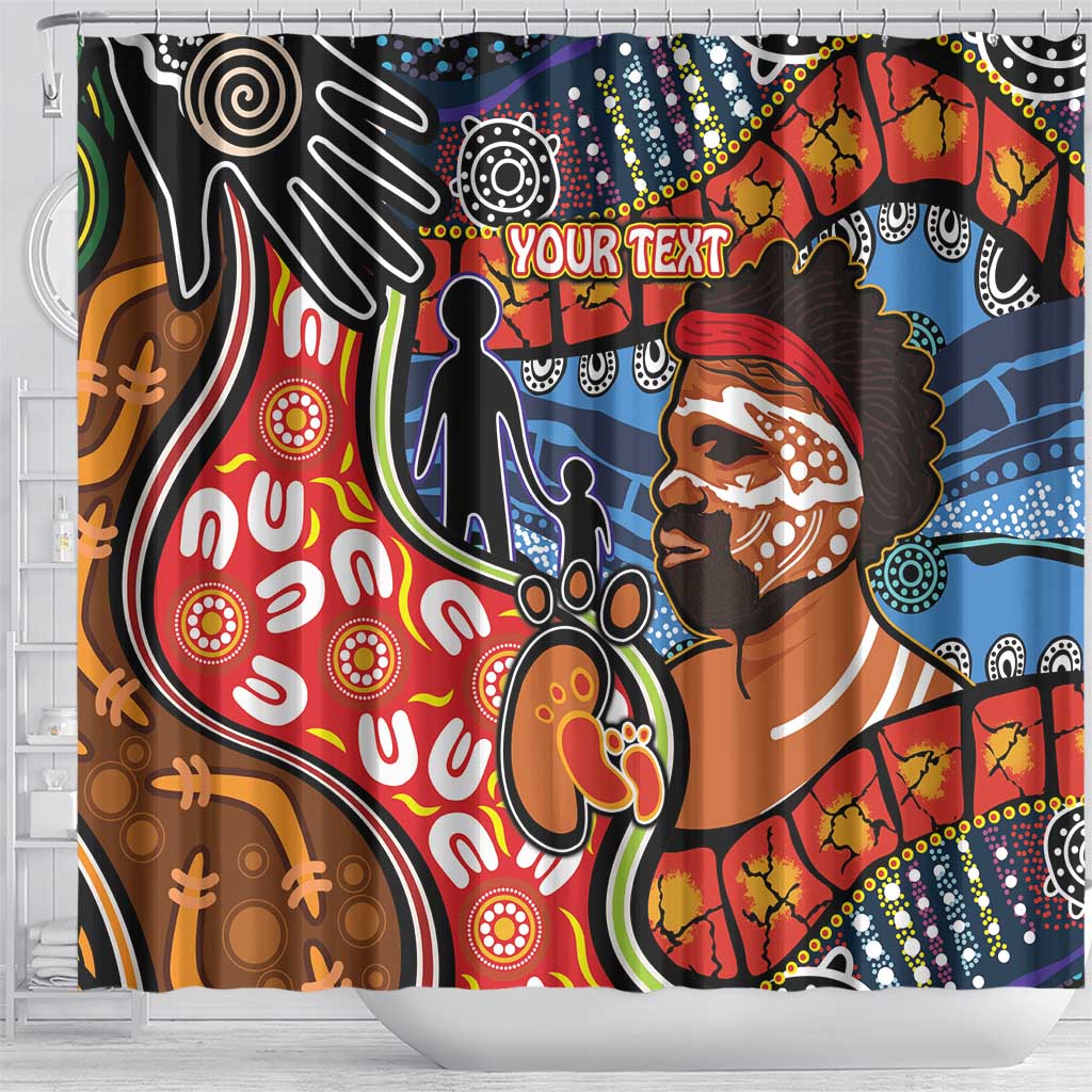 Dad and Son Footprint Father's Day Personalised Shower Curtain Australian Aboriginal Art