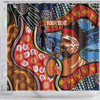 Dad and Son Footprint Father's Day Personalised Shower Curtain Australian Aboriginal Art
