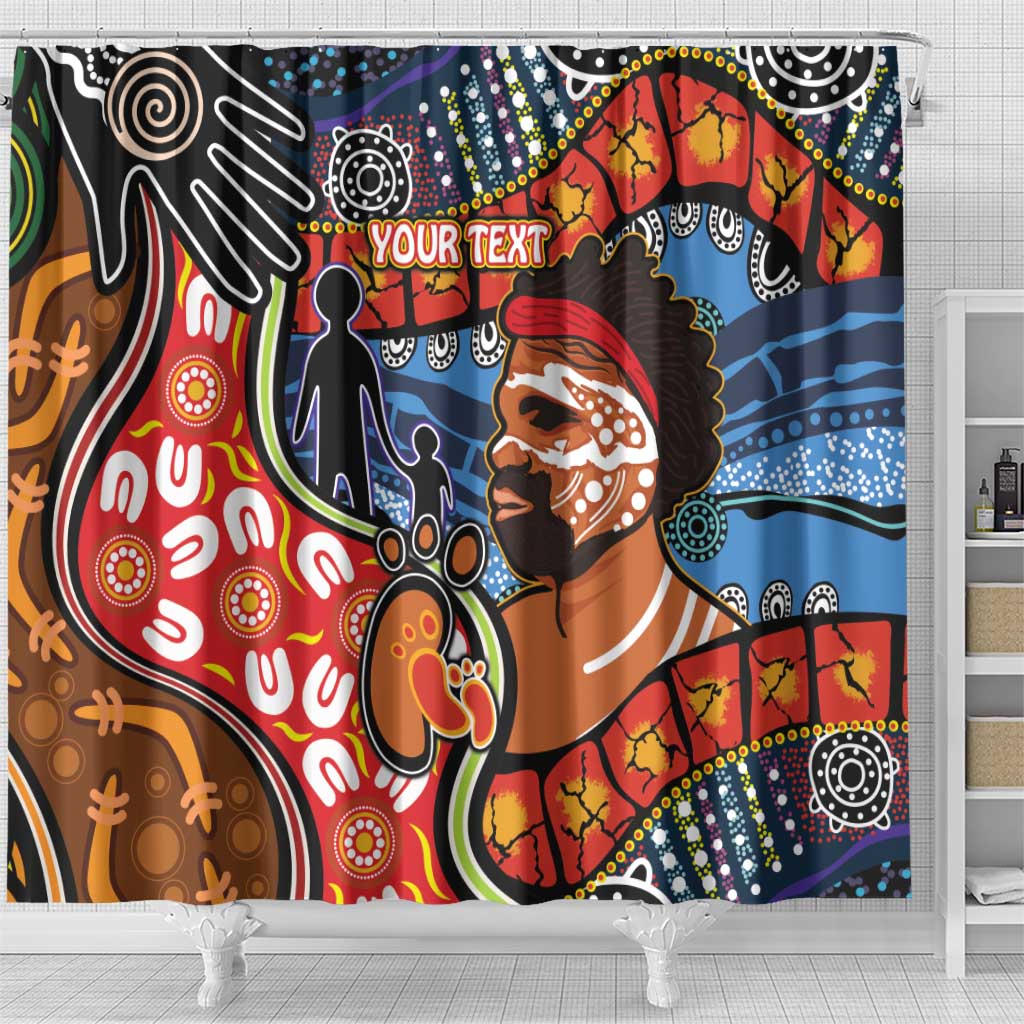 Dad and Son Footprint Father's Day Personalised Shower Curtain Australian Aboriginal Art