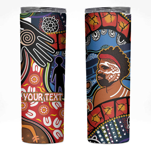 Dad and Son Footprint Father's Day Personalised Skinny Tumbler Australian Aboriginal Art