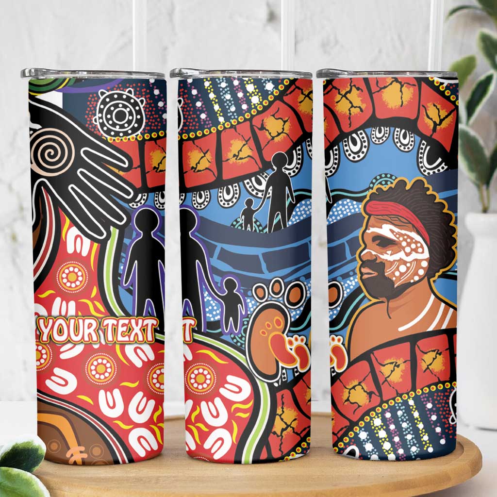 Dad and Son Footprint Father's Day Personalised Skinny Tumbler Australian Aboriginal Art