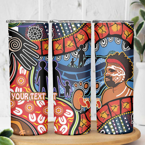 Dad and Son Footprint Father's Day Personalised Skinny Tumbler Australian Aboriginal Art
