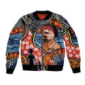 Dad and Son Footprint Father's Day Personalised Sleeve Zip Bomber Jacket Australian Aboriginal Art
