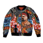 Dad and Son Footprint Father's Day Personalised Sleeve Zip Bomber Jacket Australian Aboriginal Art