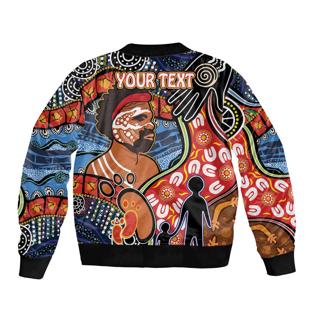 Dad and Son Footprint Father's Day Personalised Sleeve Zip Bomber Jacket Australian Aboriginal Art