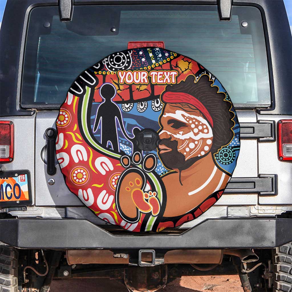 Dad and Son Footprint Father's Day Personalised Spare Tire Cover Australian Aboriginal Art