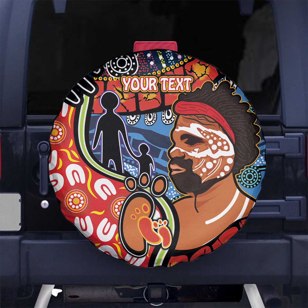 Dad and Son Footprint Father's Day Personalised Spare Tire Cover Australian Aboriginal Art