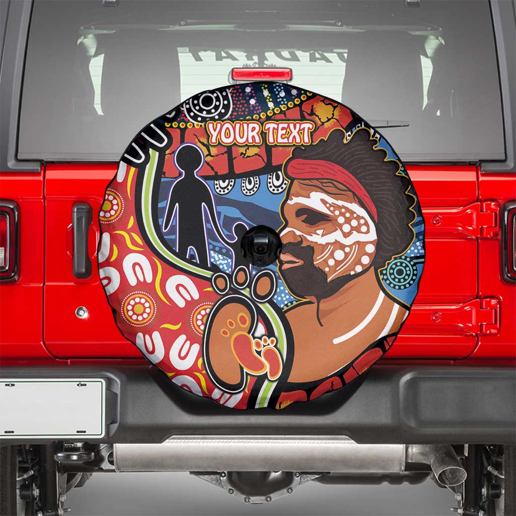 Dad and Son Footprint Father's Day Personalised Spare Tire Cover Australian Aboriginal Art