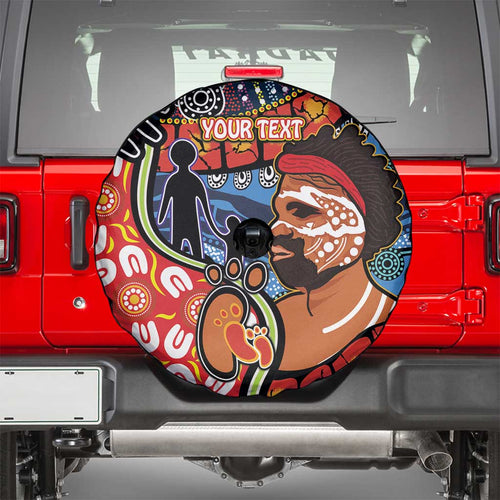 Dad and Son Footprint Father's Day Personalised Spare Tire Cover Australian Aboriginal Art