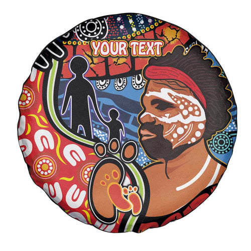 Dad and Son Footprint Father's Day Personalised Spare Tire Cover Australian Aboriginal Art