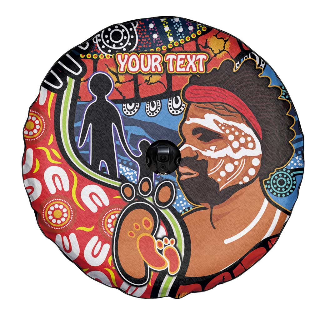 Dad and Son Footprint Father's Day Personalised Spare Tire Cover Australian Aboriginal Art
