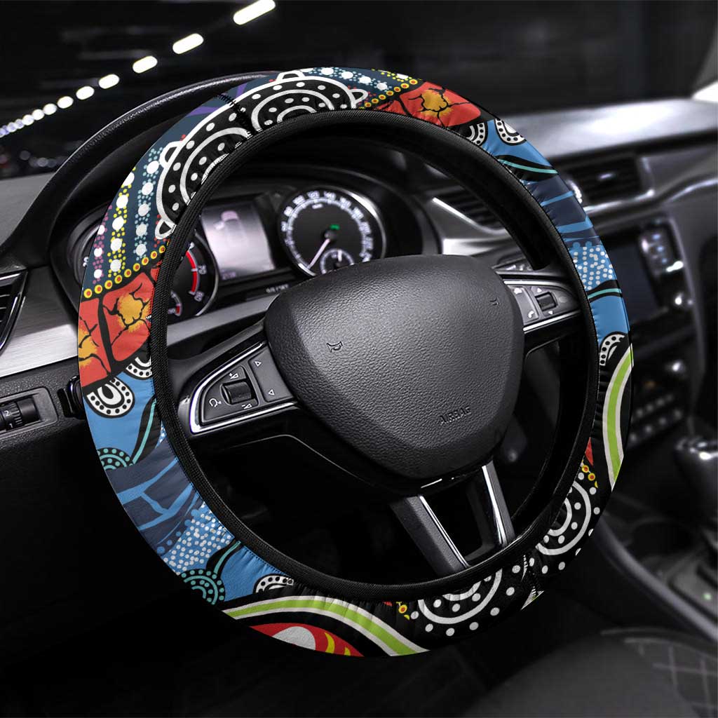 Dad and Son Footprint Father's Day Steering Wheel Cover Australian Aboriginal Art