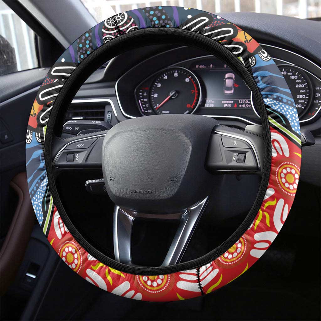 Dad and Son Footprint Father's Day Steering Wheel Cover Australian Aboriginal Art