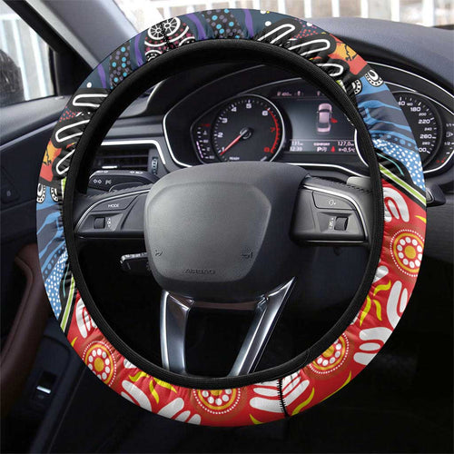 Dad and Son Footprint Father's Day Steering Wheel Cover Australian Aboriginal Art