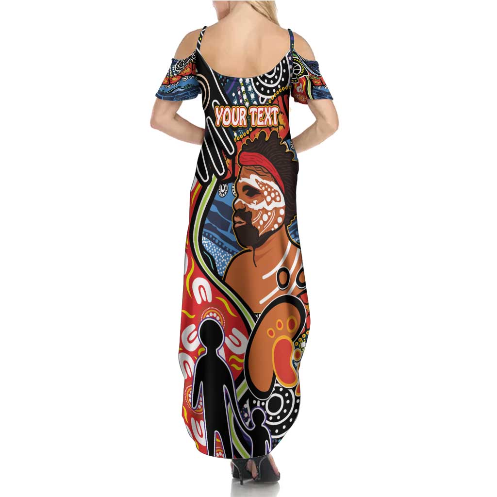 Dad and Son Footprint Father's Day Personalised Summer Maxi Dress Australian Aboriginal Art